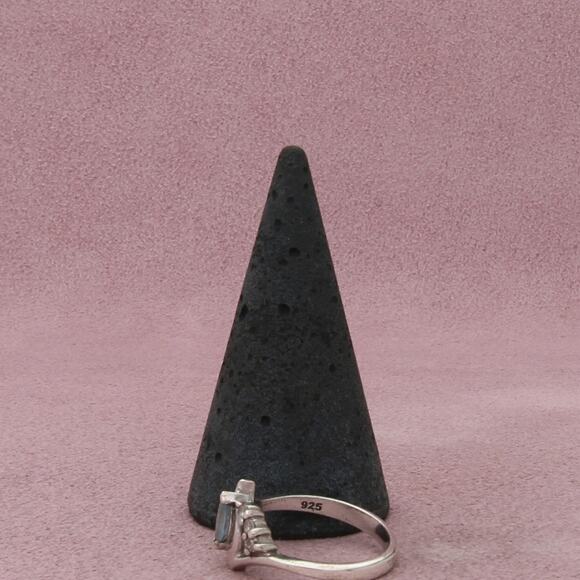 sterling silver marquise-cut aquamarine & cz ring size 7 - Picture 3 of 3